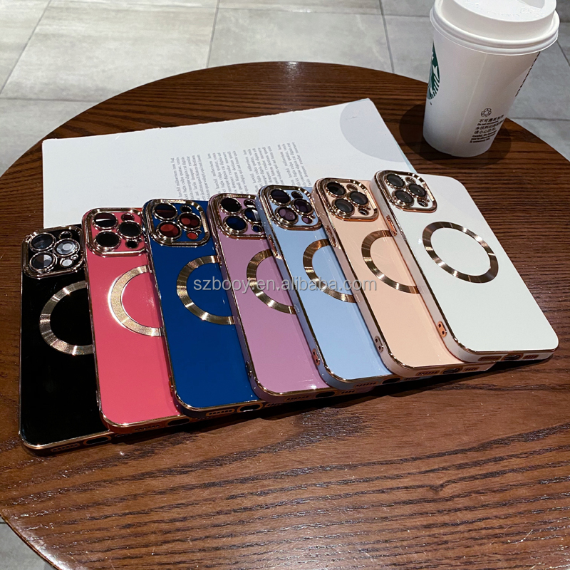 Magnetic Wireless Charging Plating Phone Case for iPhone 14 13 12 11 Pro Max Back Phone Cover Mobile Phone Accessories