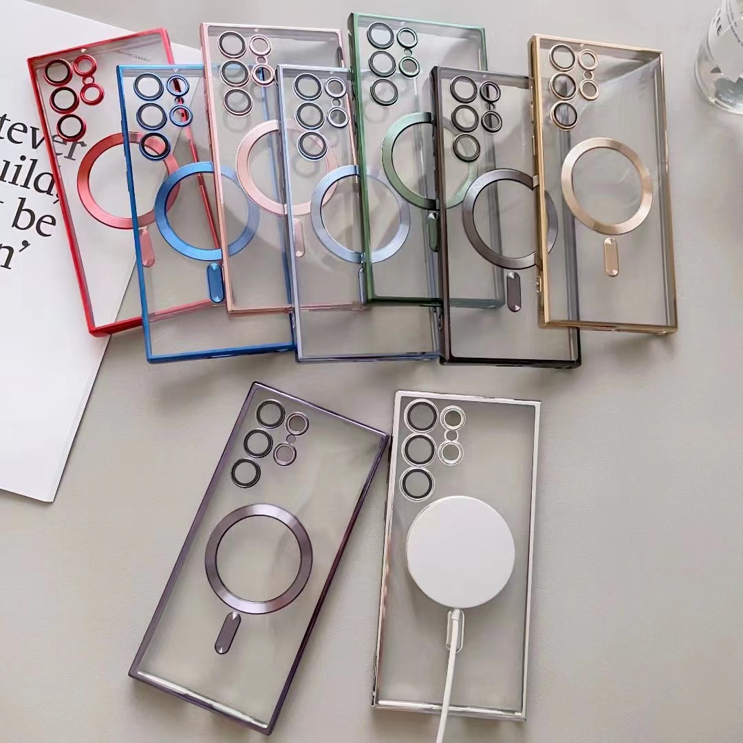 Electroplated TPU Soft Phone Cover for Samsung S21 S21+ S21U S22 S22+ S22U S23 S23+ S23 Ultra Magnetic Wireless Charging Case