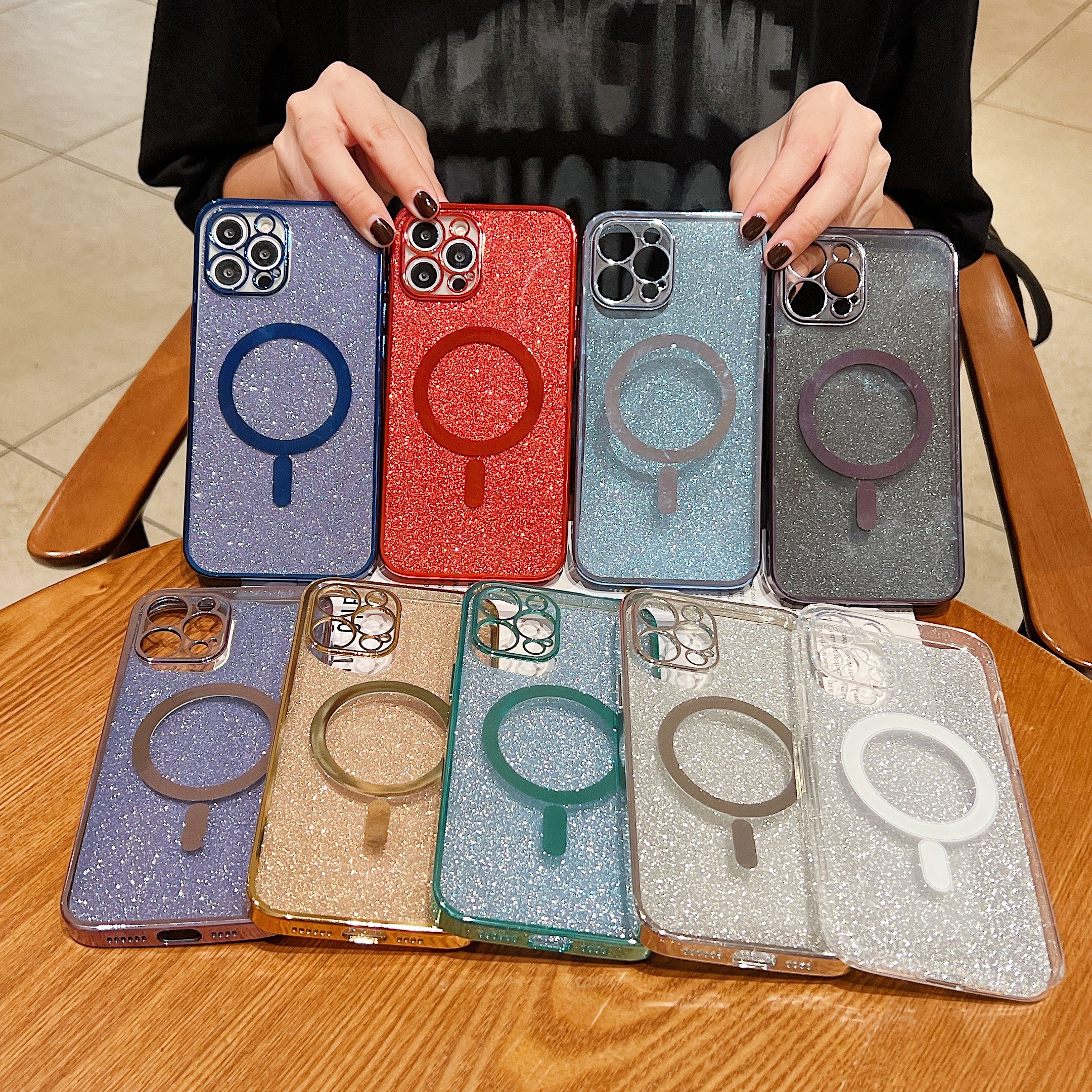 Acrylic Glitter Mobile Phone Cases Magnetic for iPhone 11 12 13 14 15 Pro Max 14 Pro 15 Plus Shockproof Electroplated case