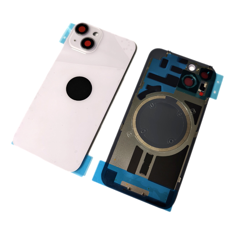 New Rear Battery Cover for iPhone 14 14Plus with Camera Lens Glass Metal Plate and Magnets Ring Housing Repair