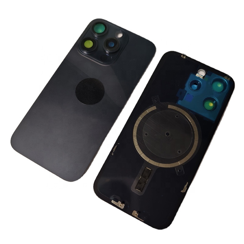 Back Glass Rear Battery Cove for iPhone 15Pro 15 Pro Max with Camera Lens Glass Metal Plate and Magnets Ring Housing Repair