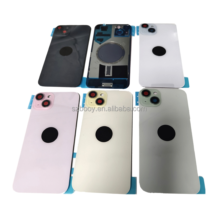Back Glass with Magnet Metal Frame and Cam Lens Glasses for iPhone 15 15 Plus Battery Cover Rear Glass