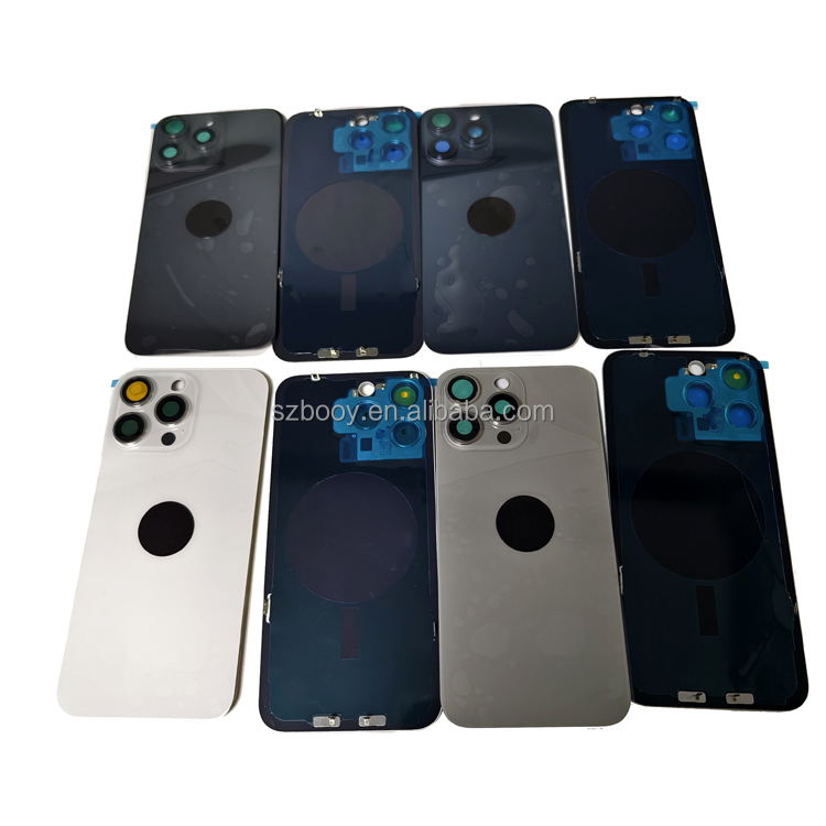 Back Glass with Metal Frame and Cam Lens Glasses for iPhone 15 Pro 15 Pro Max Battery Cover Rear Glass