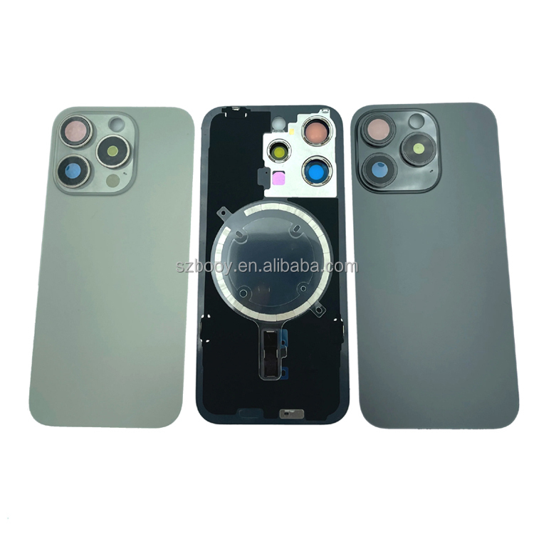 Back Glass for iPhone 14 14Plus 15 15Plus 15 Pro 15 Pro Max Rear Housing Door with Metal Plate Magnetic Camera Lens Glass