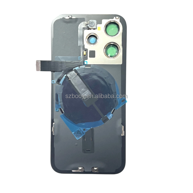 Back Glass With Metal Frame Camera Lens Glass Wireless NFC Wireless Charging Magnet Back Case Cover for iPhone 15 Pro Max 15Pro