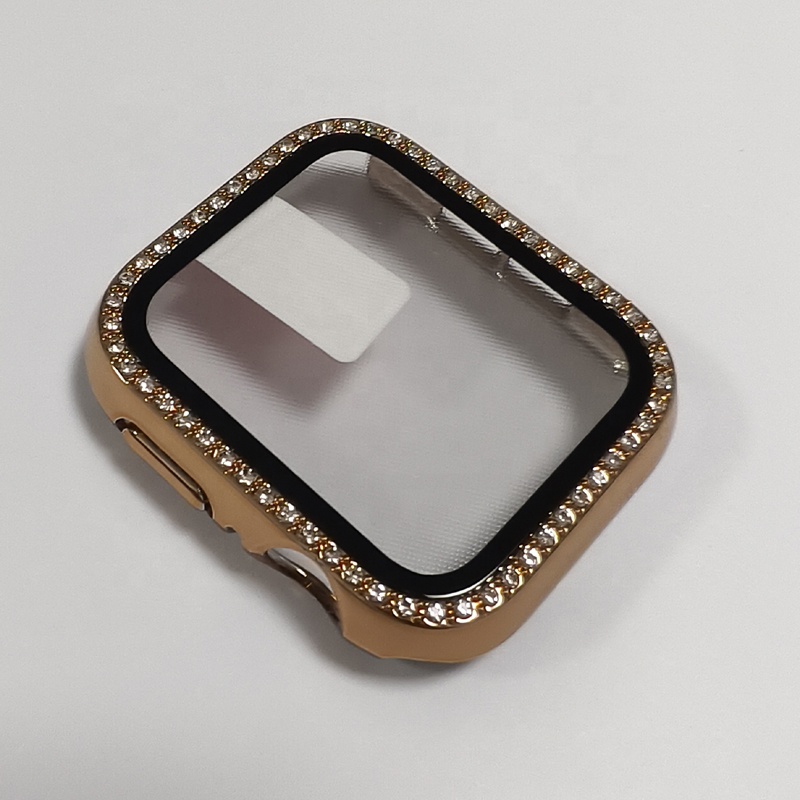 Single Row Diamond Watch Cover with Glass Screen Protector for Apple Watch 38mm 40mm 41mm 42mm 44mm 45mm 49mm Watch Cover Case