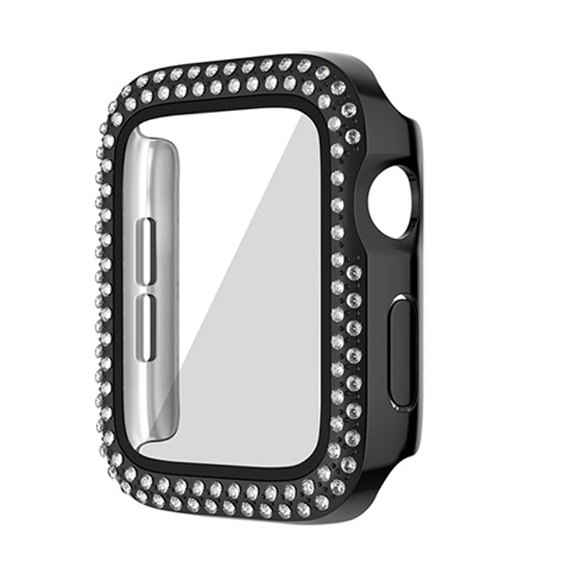 Electroplating PC Diamond Bling Bumper with Glass Protector Cases for Apple Watch 45 44 42 41 40 38 mm for IWatch Series 4 5 6 7