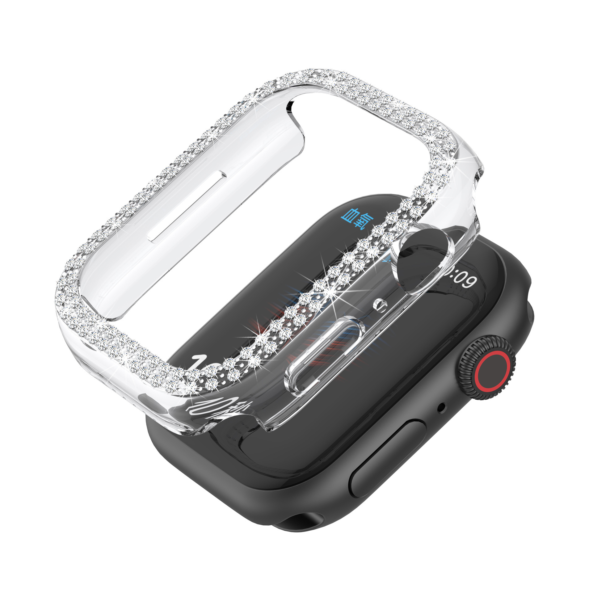 Double Diamond PC with Glass Protector Cases for Apple Watch Case Bling Bumper 45 44 42 41 40 38mm Watch Accessories for IWatch
