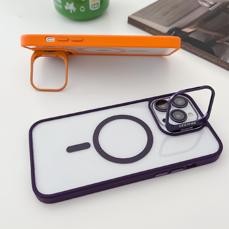 Metal Lens Holder Clear Acrylic Phone Case for iPhone 15 14 13 12 11 16 Pro Max 17 Air Magnetic Cover with Camera Protector