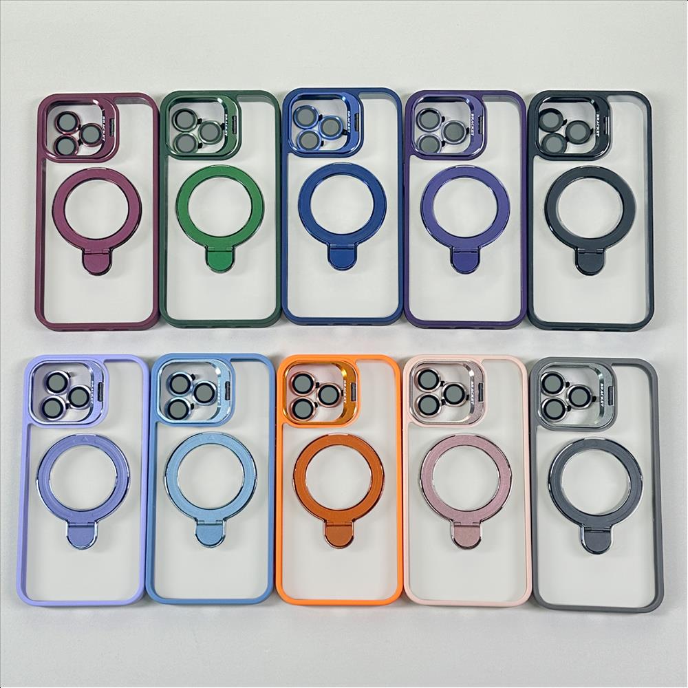 Camera Lens holder Metal Stand Finger Ring Double Bracket Magnetic Phone Case for iPhone 11 12 13 14 15 16 Pro max Clear Cover