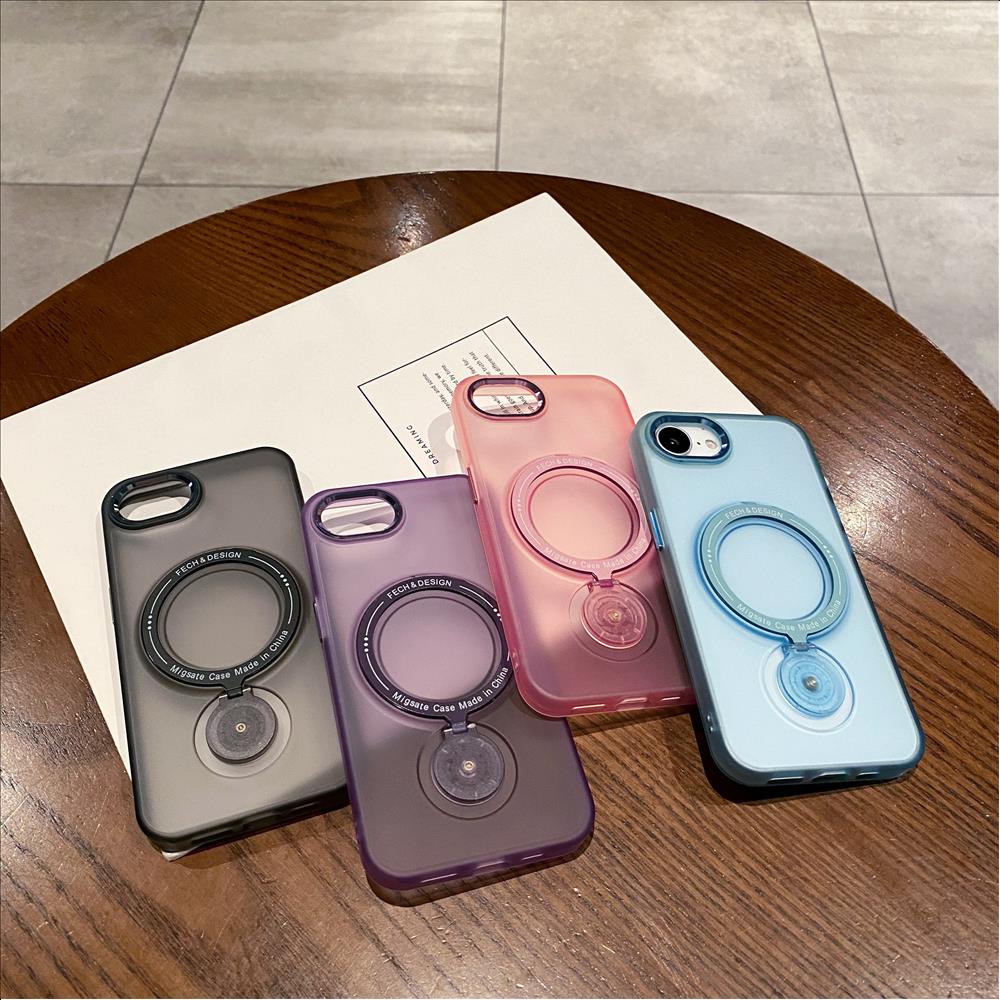 Frosted Magnetic Wireless Charging Phone Case for iPhone 17 16 15 14 13 12 11 Pro Max with Rotate Holder Stand Rear Cover 16 SE