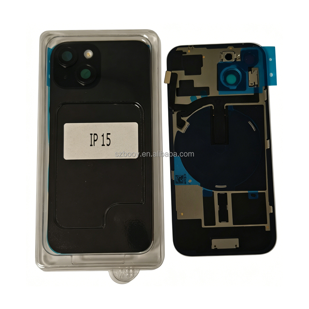 Back Glass With Metal Frame Camera Lens Glass NFC Wireless Charging Flex Cable Magnet Back Case Cover for iPhone 15 15Plus