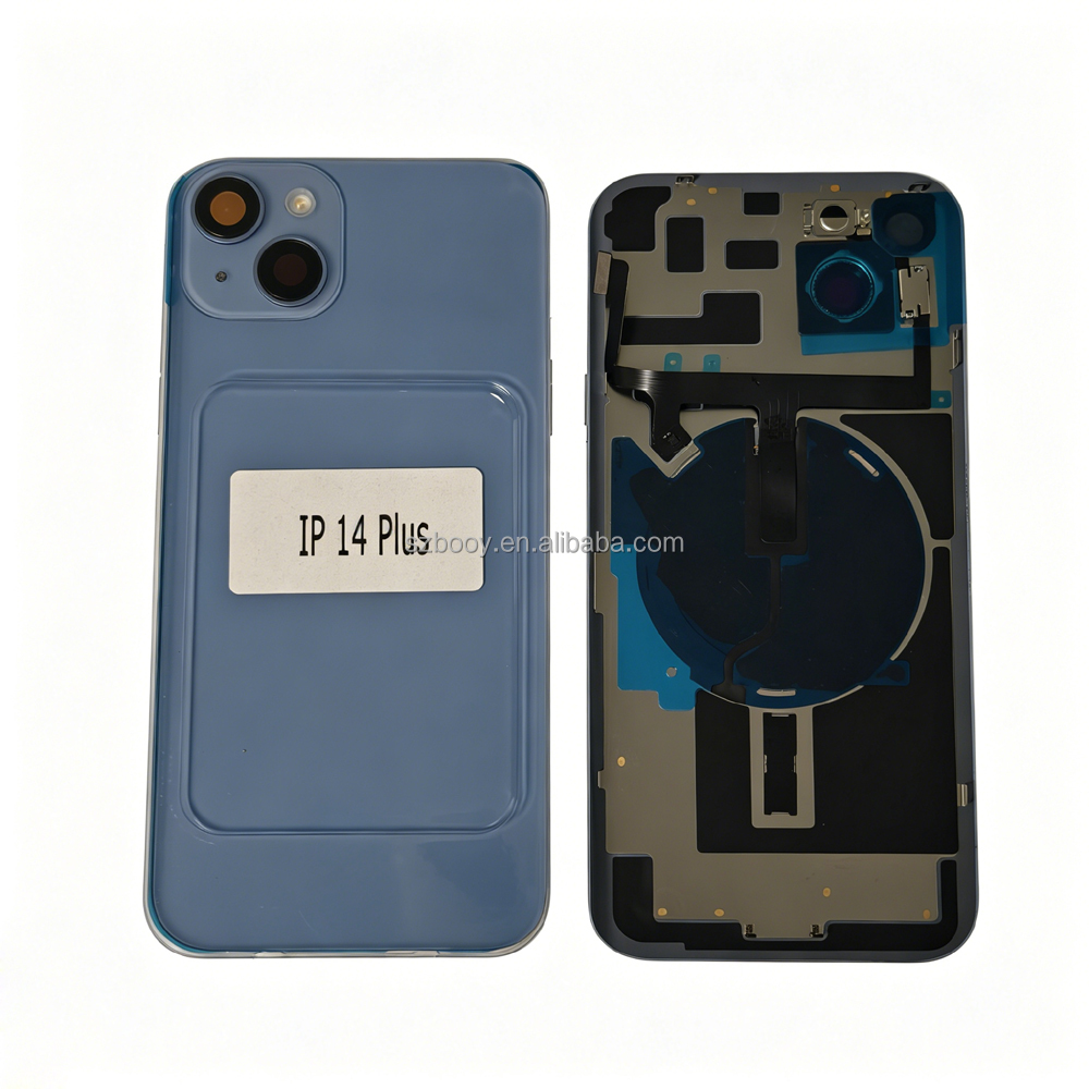 Back Glass With Metal Frame Camera Lens Glass NFC Wireless Charging Flex Cable Magnet Back Case Cover for iPhone 14 14Plus