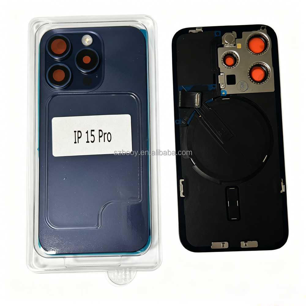Back Glass With Metal Frame Camera Lens Glass NFC Wireless Charging Flex Cable Magnet Back Glass for iPhone 15 Pro 15 Pro Max