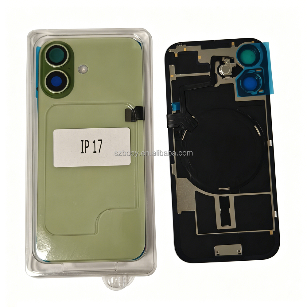 Back Glass With Metal Frame Camera Lens Glass NFC Wireless Charging Flex Cable Magnet Back Glass for iPhone 17