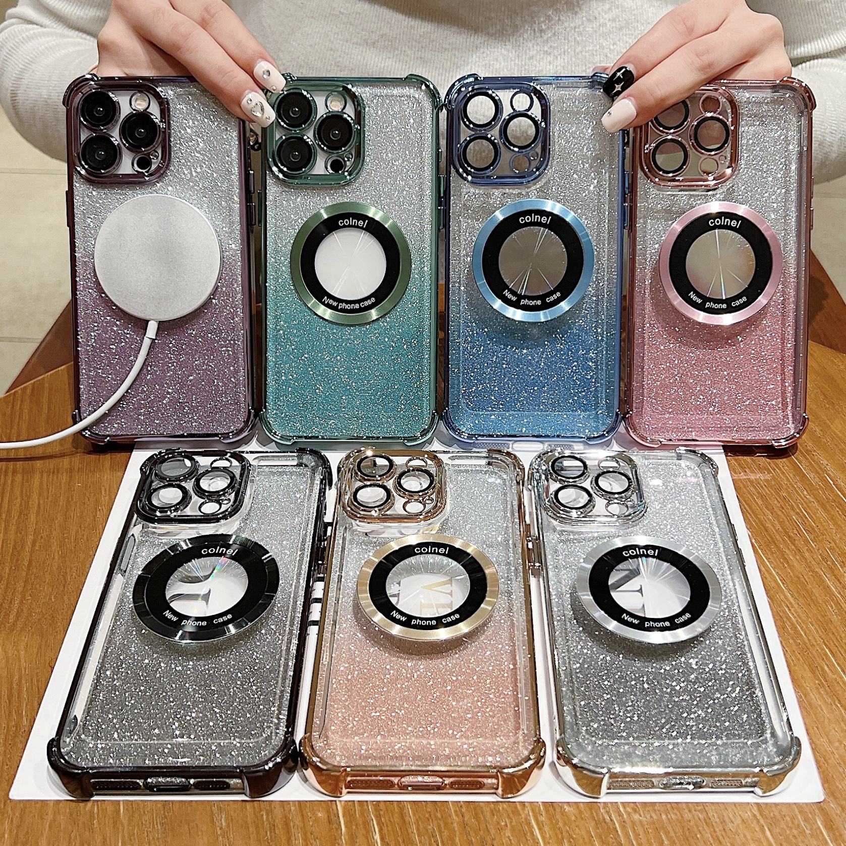 Glitter Mobile Phone Cases Magnetic for iPhone 11 12 13 14 15 Pro Max 14 Pro 15 Plus Shockproof Electroplated case