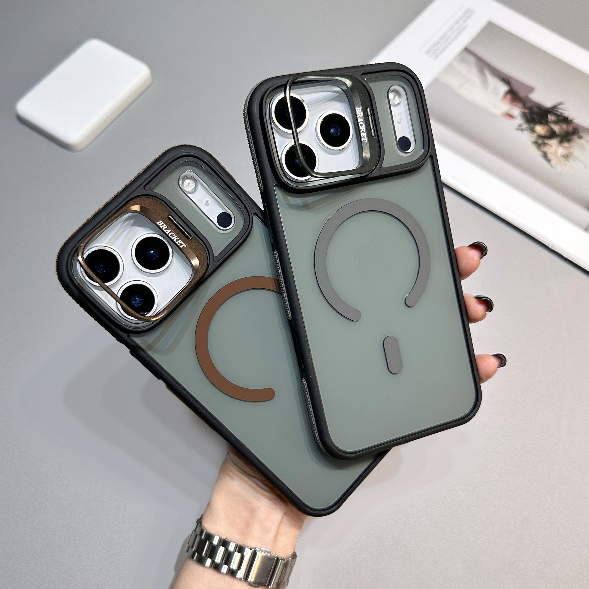 C6 Lidun Lens Stand Magnetic Cases for iPhone 11 12 13 Pro max 14 15 Plus 16 17 18 Pro max