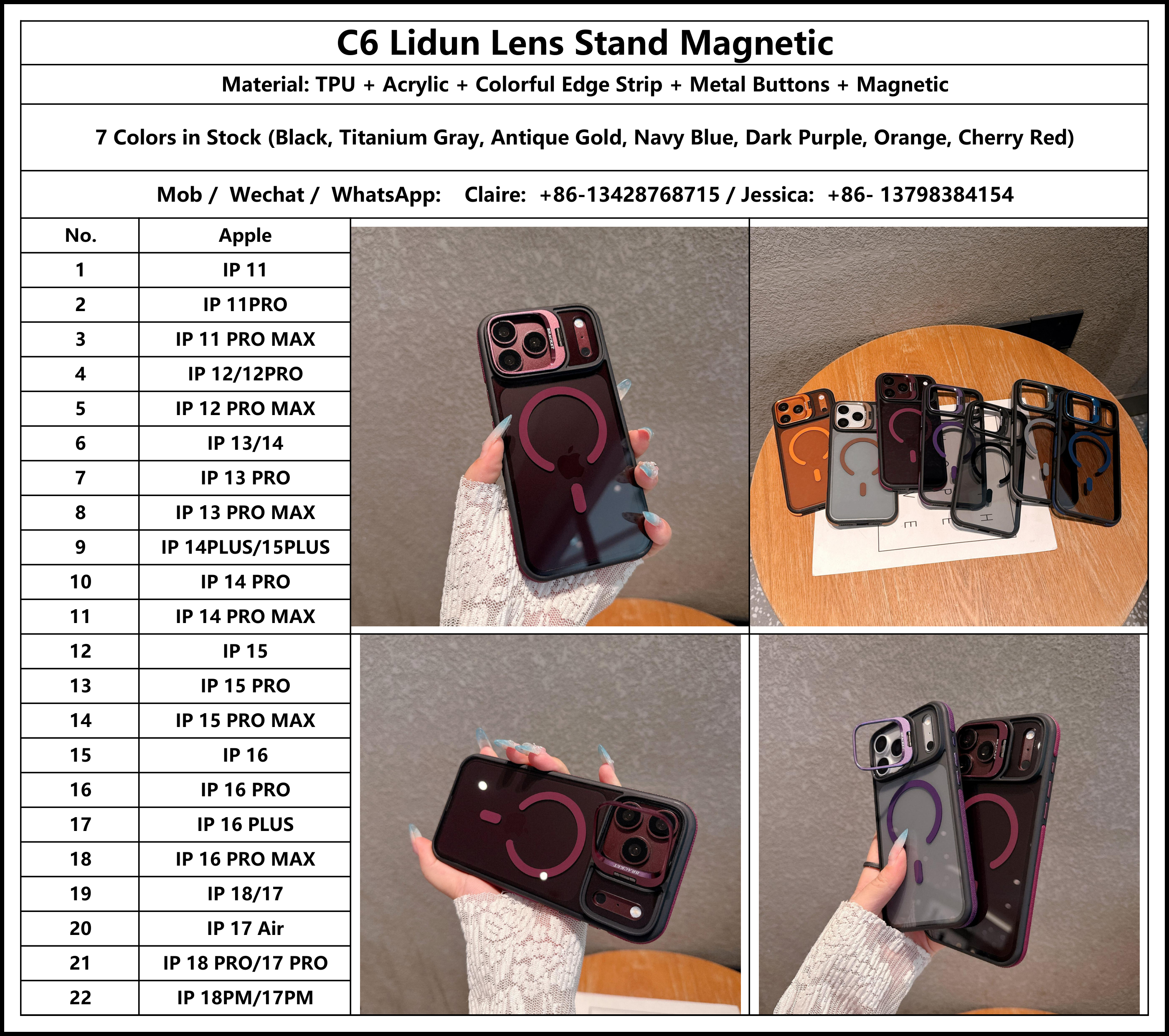 C6 Lidun Lens Stand Magnetic Cases for iPhone 11 12 13 Pro max 14 15 Plus 16 17 18 Pro max