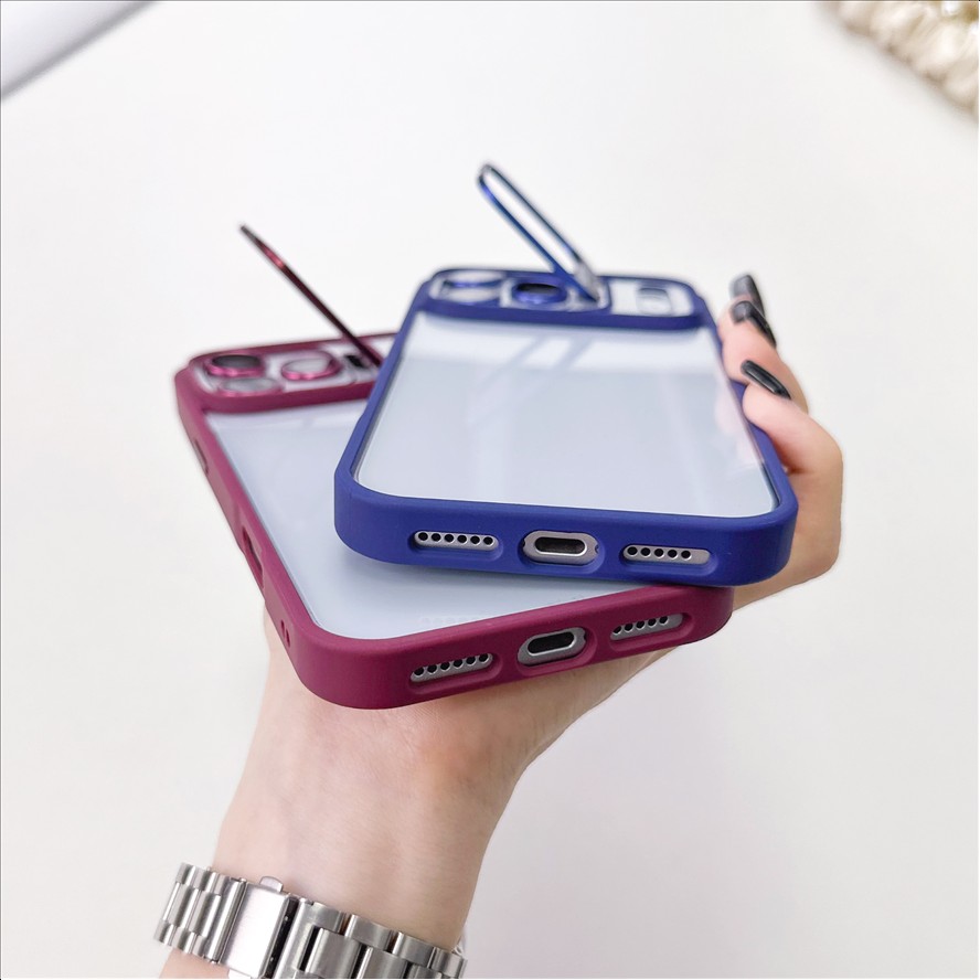 U1 Transparent Bracket Phone Case With Camera Kickstand CD Camera Lens Shockproof Mobile Phones Cover for iPhone 11-18 Pro Max