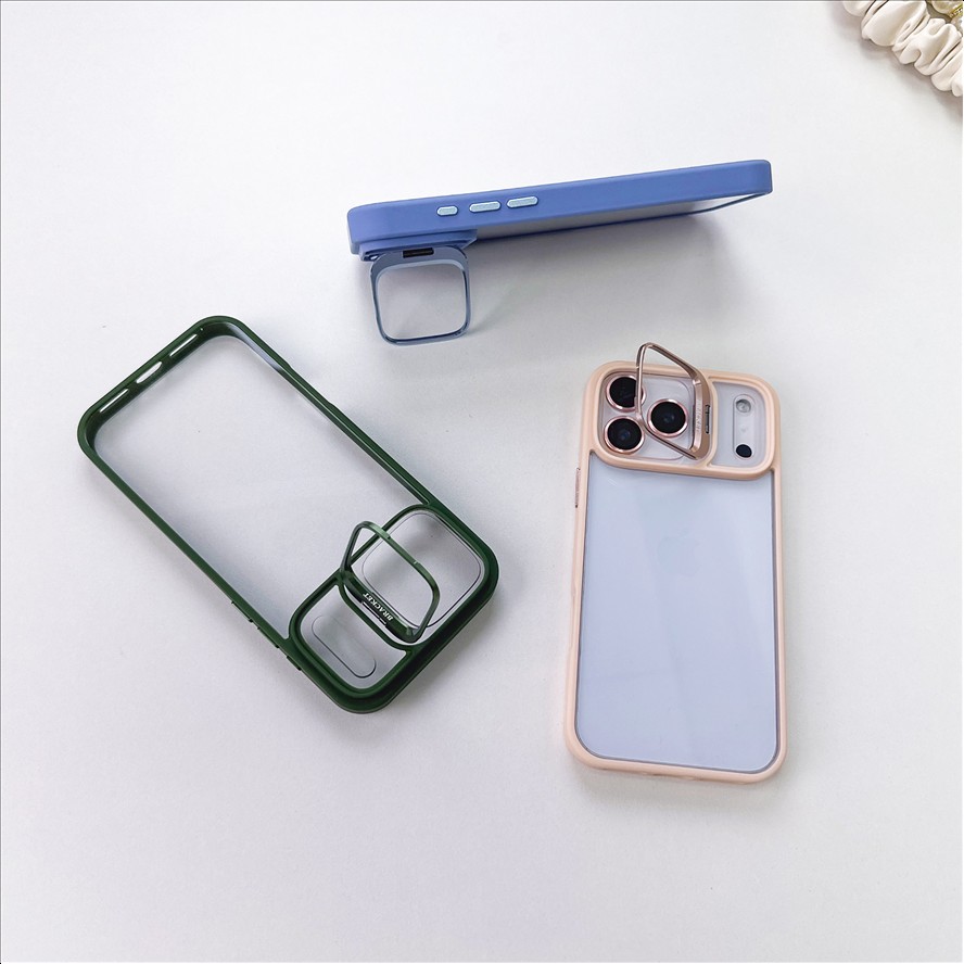 U1 Transparent Bracket Phone Case With Camera Kickstand CD Camera Lens Shockproof Mobile Phones Cover for iPhone 11-18 Pro Max
