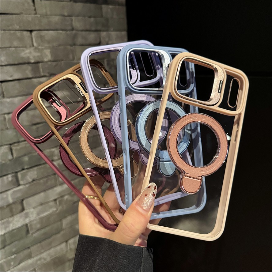 U7 Magnetic with Ring Kickstand Lens Protector Plain Design Wireless Charging Phone case for iPhone 11 12 13 14 15 16 17 18 Pro Max