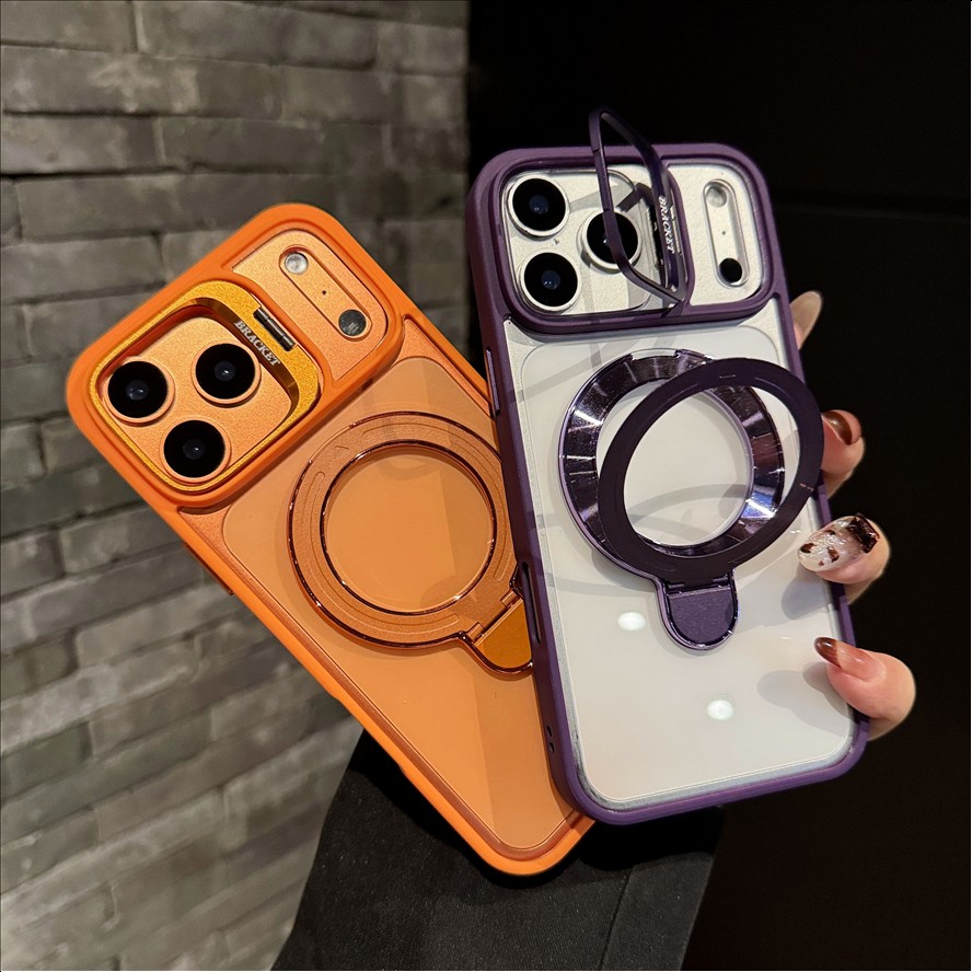 U7 Magnetic with Ring Kickstand Lens Protector Plain Design Wireless Charging Phone case for iPhone 11 12 13 14 15 16 17 18 Pro Max