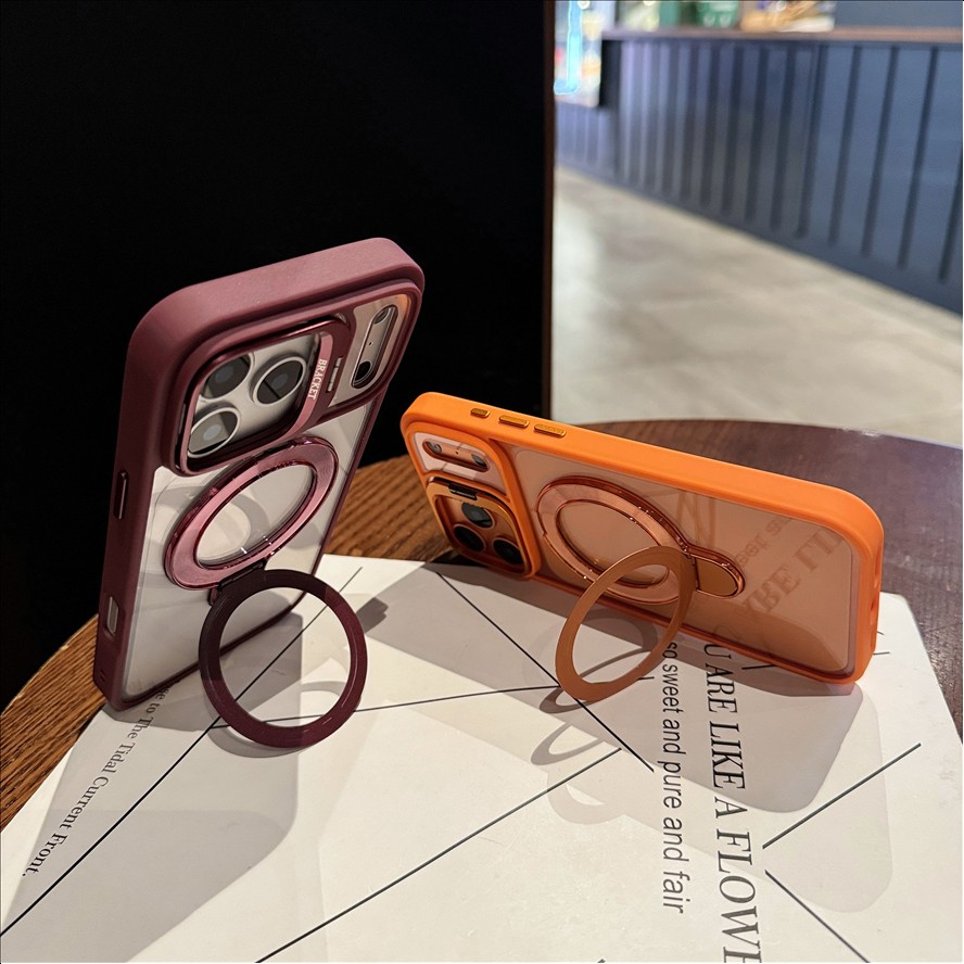 U7 Magnetic with Ring Kickstand Lens Protector Plain Design Wireless Charging Phone case for iPhone 11 12 13 14 15 16 17 18 Pro Max