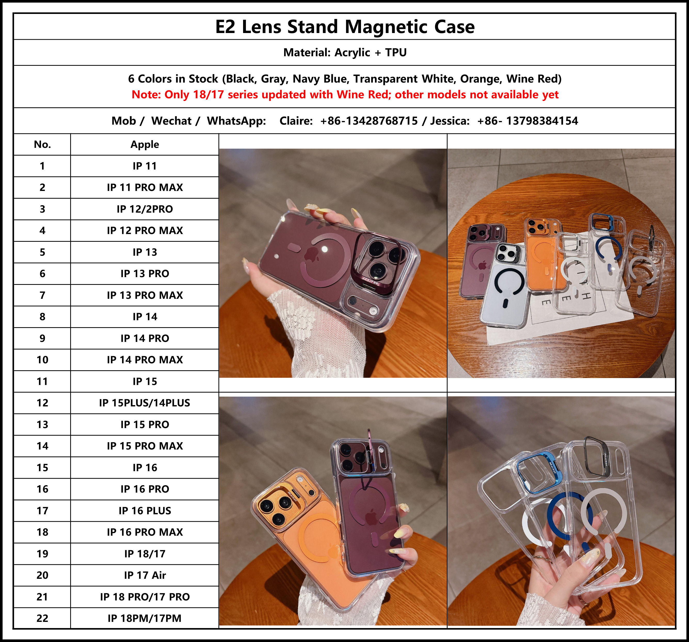 E2 Wireless Magnetic Charging Transparent Phone Case With Lens Holder for iPhone 18 Pro max 17 16 15 14Plus 1 1 12 13 Pro