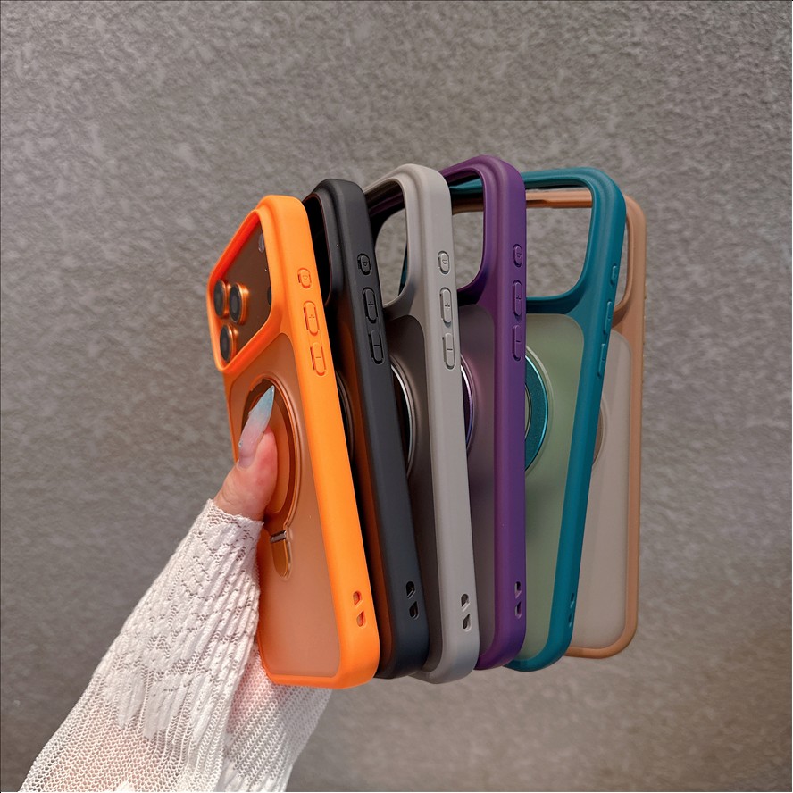 R2 Matte Frosted Magnetic Holder Mobile Phone case for iPhone 18 17 16 15 14 Pro Max Translucence Back Stand Lens Protection Cover