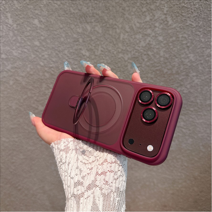 R2 Matte Frosted Magnetic Holder Mobile Phone case for iPhone 18 17 16 15 14 Pro Max Translucence Back Stand Lens Protection Cover