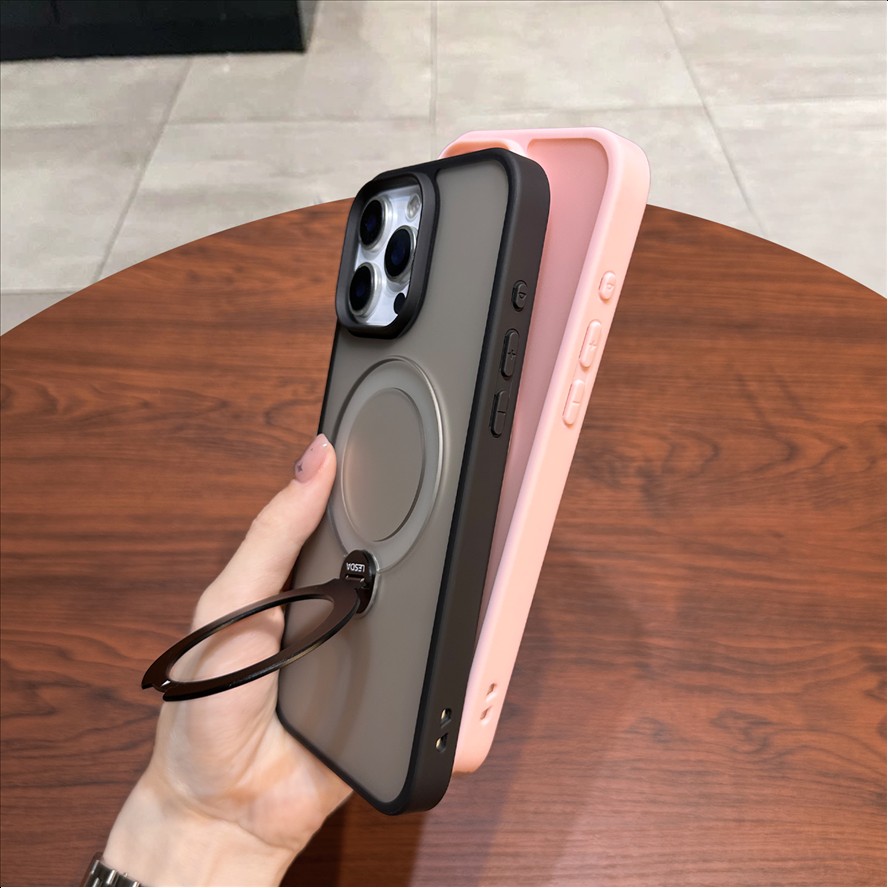 R5 Frosted Translucent Case For iPhone 17 Air 16 Pro Max 11 12 13 14 15 16 17 18 Pro max Skin Feel with 360 Rotation Kickstand