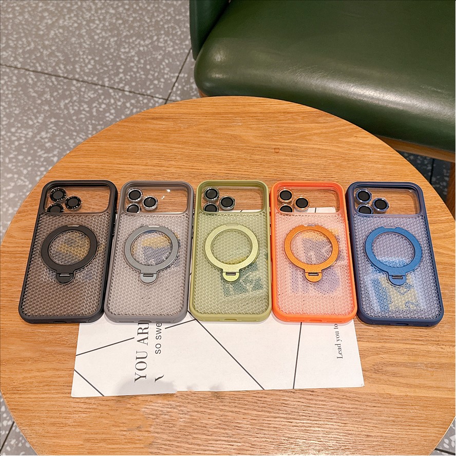 H2 Magnetic Ring Holder Phone Case Honeycomb Breathable TPU Cover Shockproof Anti-Slip Protector for iPhone 17/16/15/14 ProMax