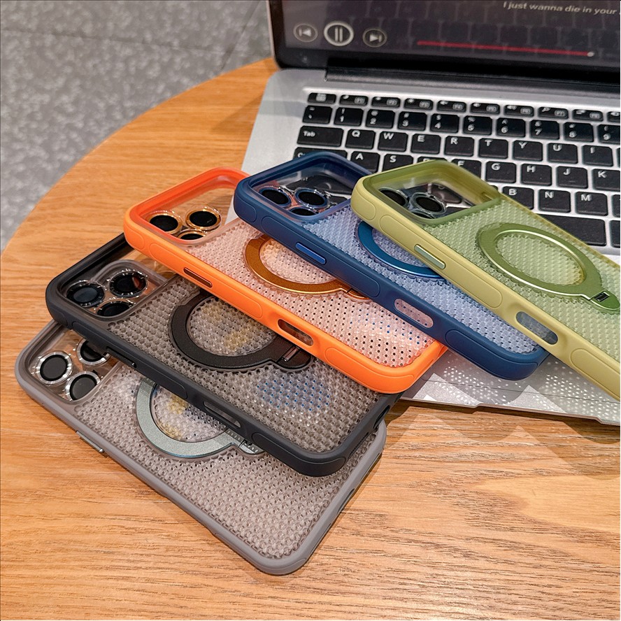 H2 Magnetic Ring Holder Phone Case Honeycomb Breathable TPU Cover Shockproof Anti-Slip Protector for iPhone 17/16/15/14 ProMax