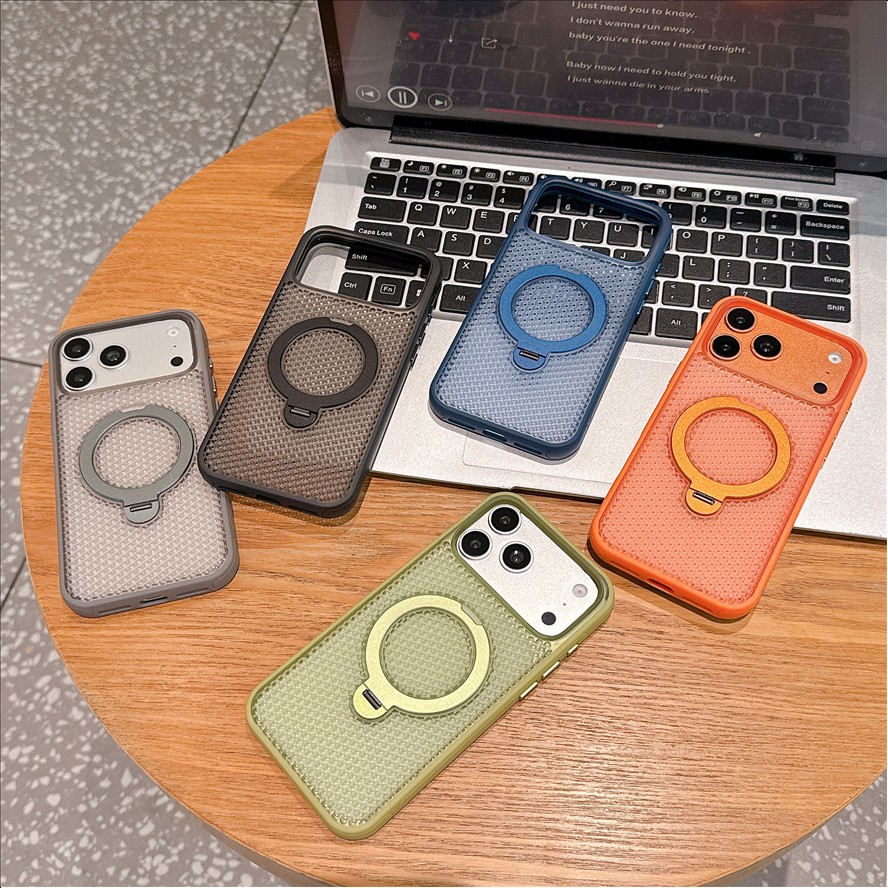 H2 Magnetic Ring Holder Phone Case Honeycomb Breathable TPU Cover Shockproof Anti-Slip Protector for iPhone 17/16/15/14 ProMax