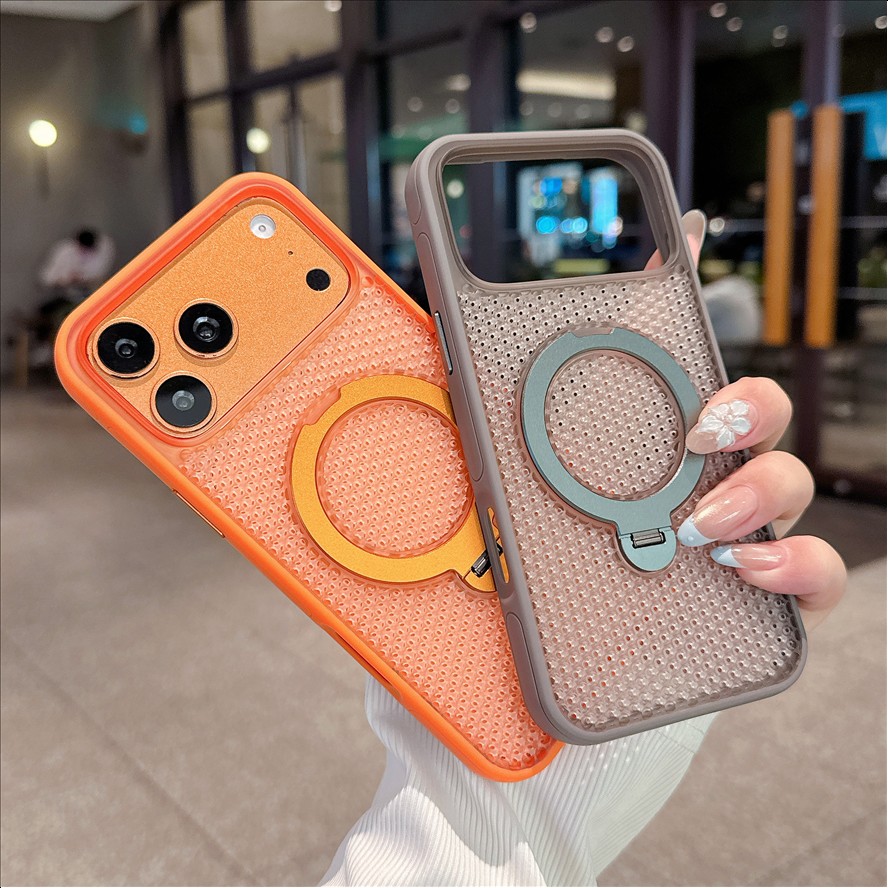 H2 Magnetic Ring Holder Phone Case Honeycomb Breathable TPU Cover Shockproof Anti-Slip Protector for iPhone 17/16/15/14 ProMax