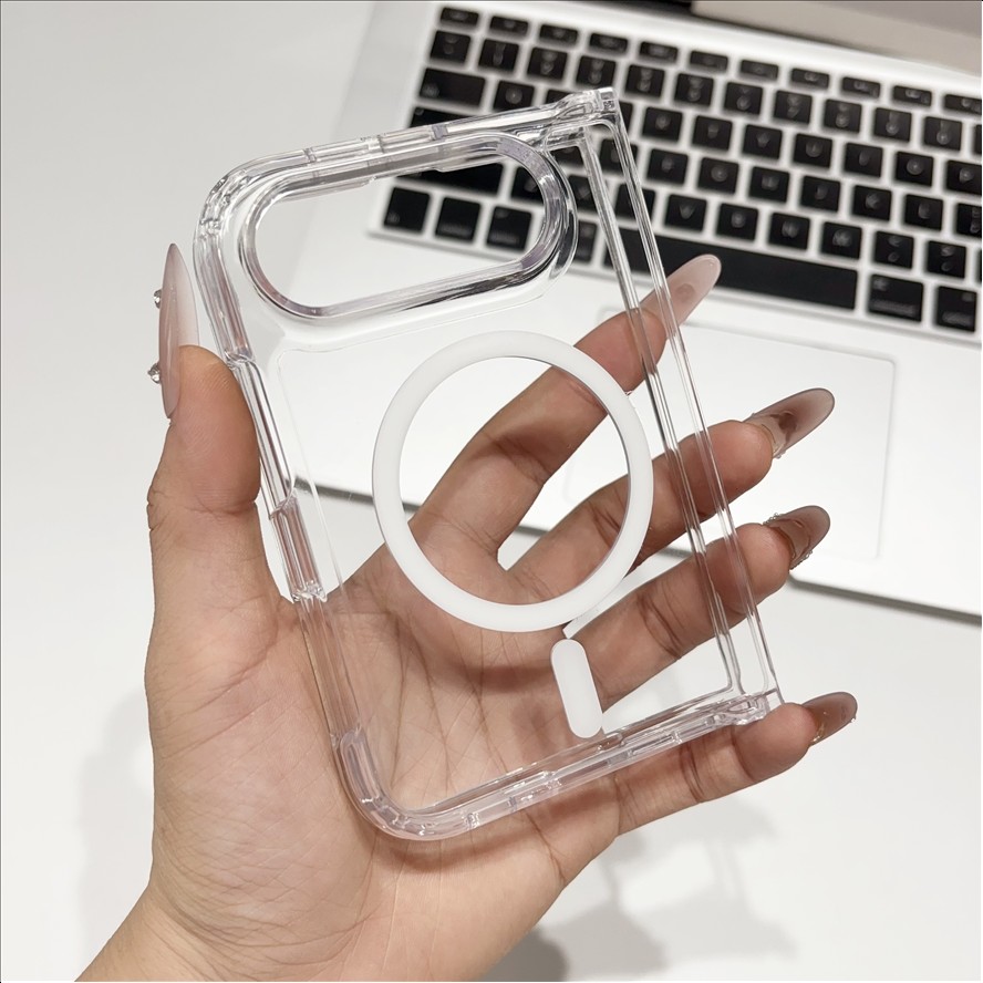 Acrylic Magnetic Fold Case for iPhone Duo Anti-Yellow for iPhone 18 Duo Cover High Quality Shockproof Transparent Mobile Phone Case