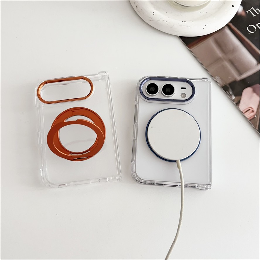 Magnetic Ring Stand Case for iPhone Duo Clear 2.0mm TPU Acrylic 2300GS Strong Hold Camera Frame Tactile Buttons