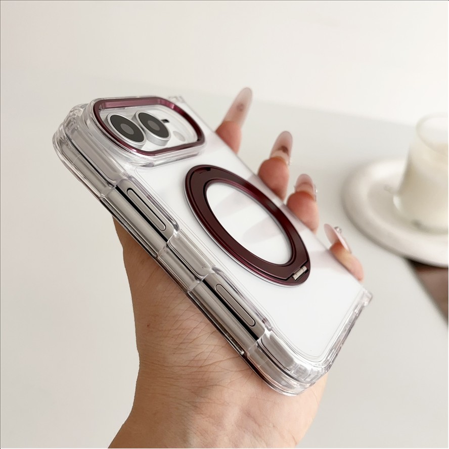 Magnetic Ring Stand Case for iPhone Duo Clear 2.0mm TPU Acrylic 2300GS Strong Hold Camera Frame Tactile Buttons