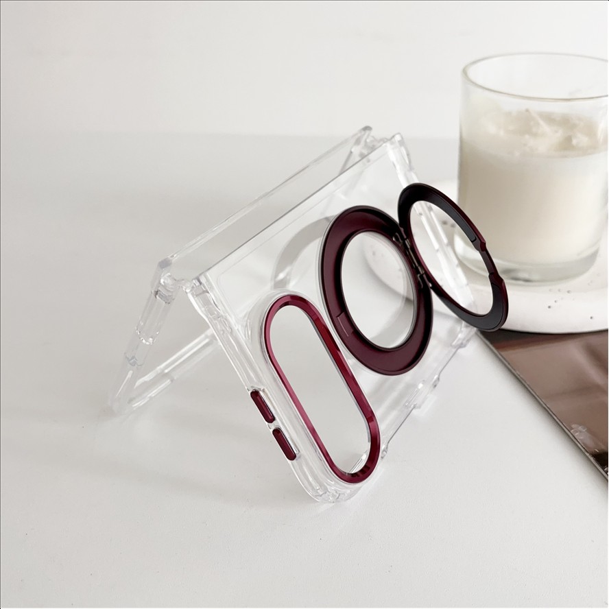 Magnetic Ring Stand Case for iPhone Duo Clear 2.0mm TPU Acrylic 2300GS Strong Hold Camera Frame Tactile Buttons