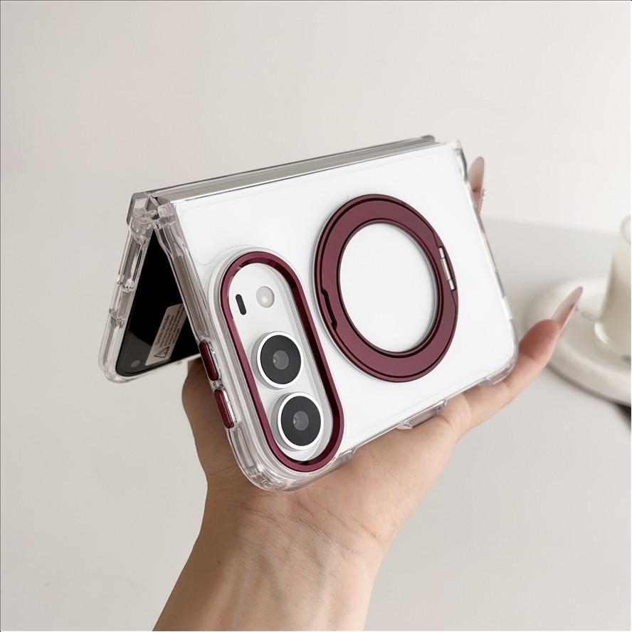 Magnetic Ring Stand Case for iPhone Duo Clear 2.0mm TPU Acrylic 2300GS Strong Hold Camera Frame Tactile Buttons