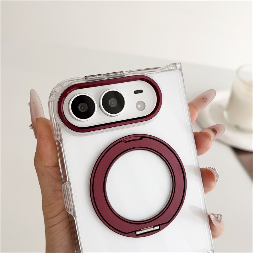 Magnetic Ring Stand Case for iPhone Duo Clear 2.0mm TPU Acrylic 2300GS Strong Hold Camera Frame Tactile Buttons