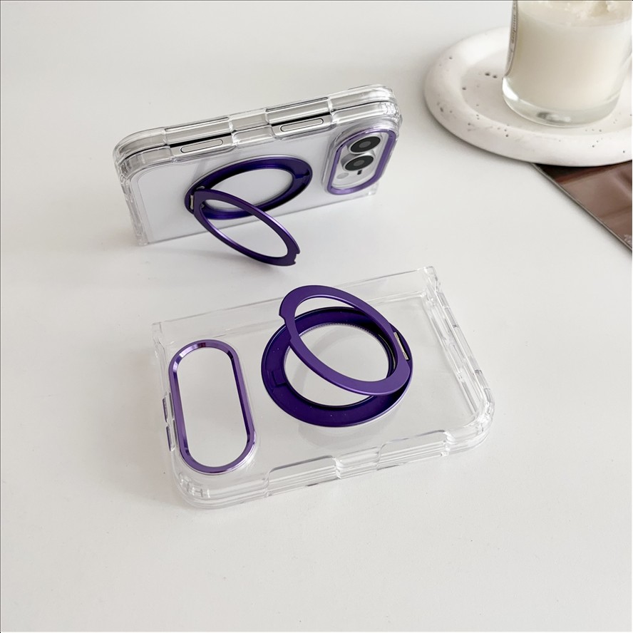 Magnetic Ring Stand Case for iPhone Duo Clear 2.0mm TPU Acrylic 2300GS Strong Hold Camera Frame Tactile Buttons