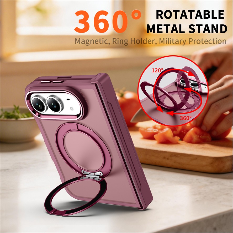 360 Rotating Stand Magnetic Wireless Charging Hinge Full-coverage Anti-drop Phone case for iphone 18 Duo