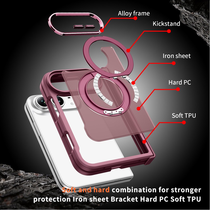 360 Rotating Stand Magnetic Wireless Charging Hinge Full-coverage Anti-drop Phone case for iphone 18 Duo
