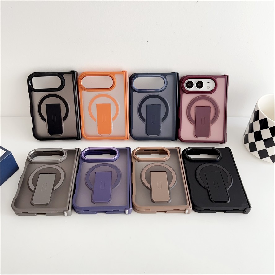 Matte Translucent Magnetic Phone Case for iPhone Duo Hinge Protection Stand Holder Shockproof Slim Cover for iPhone 18 Duo
