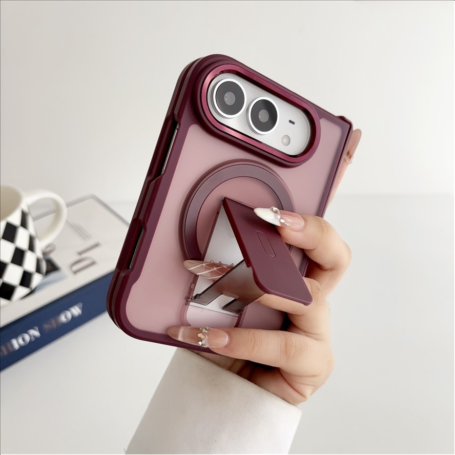 Matte Translucent Magnetic Phone Case for iPhone Duo Hinge Protection Stand Holder Shockproof Slim Cover for iPhone 18 Duo