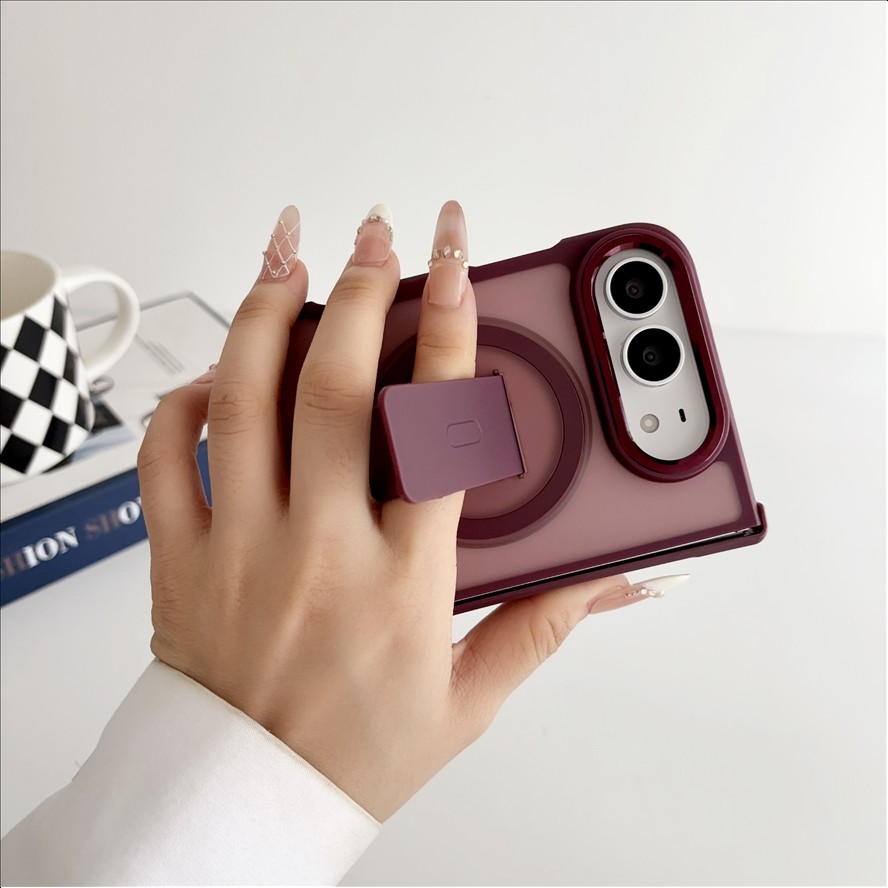 Matte Translucent Magnetic Phone Case for iPhone Duo Hinge Protection Stand Holder Shockproof Slim Cover for iPhone 18 Duo
