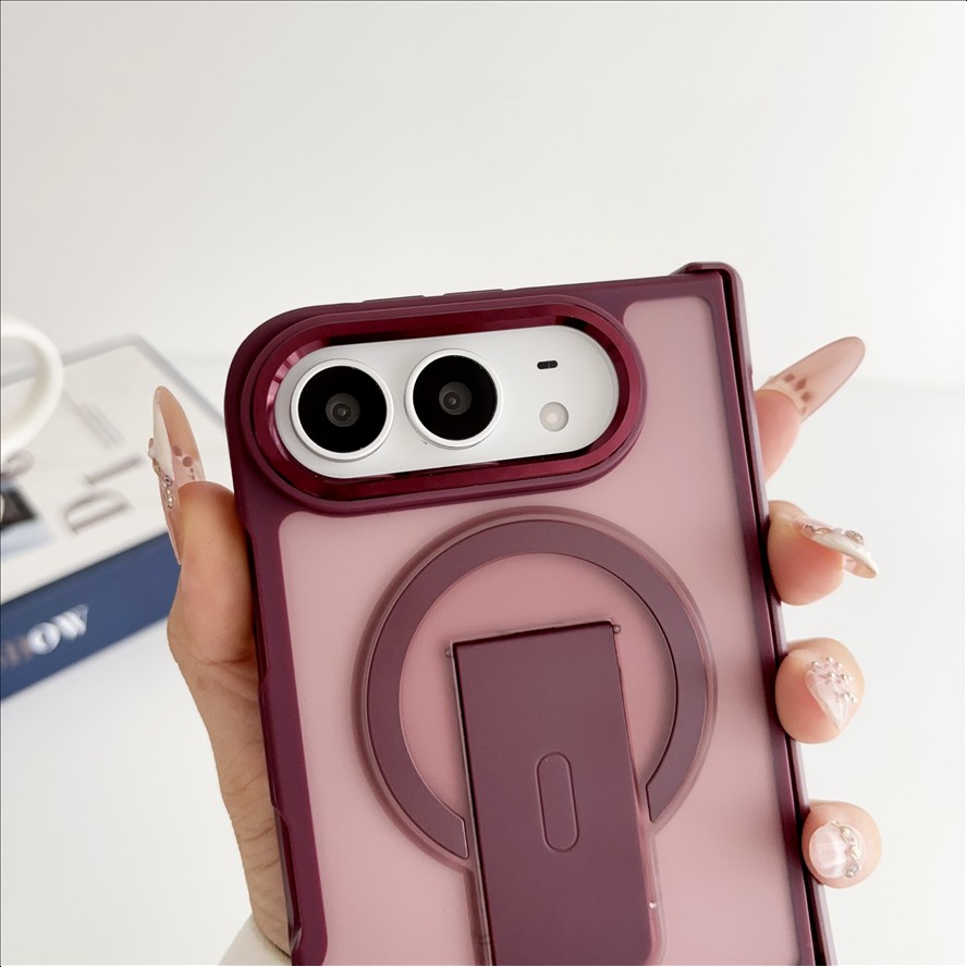 Matte Translucent Magnetic Phone Case for iPhone Duo Hinge Protection Stand Holder Shockproof Slim Cover for iPhone 18 Duo
