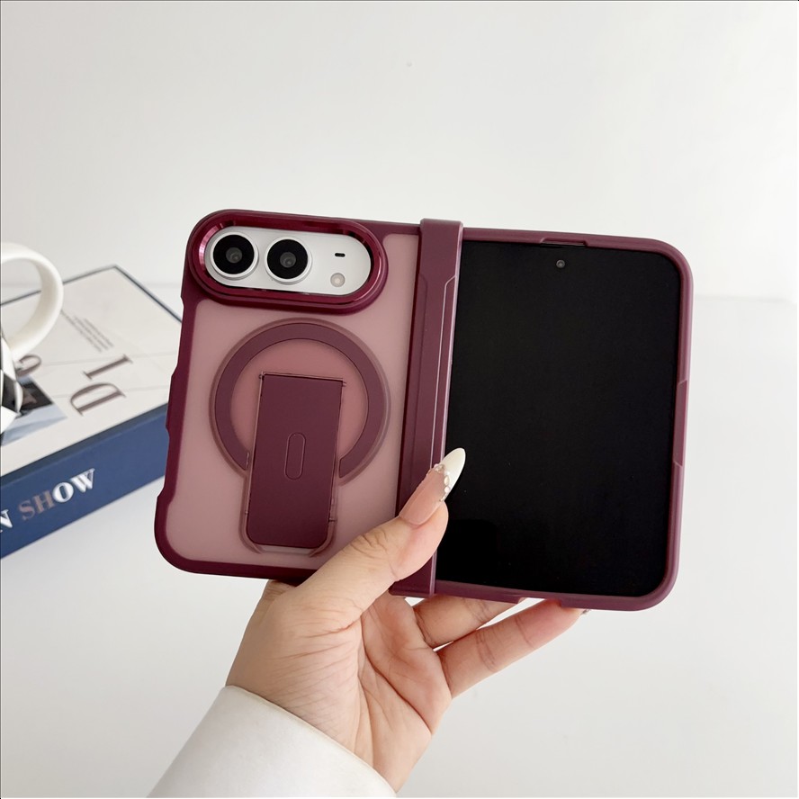 Matte Translucent Magnetic Phone Case for iPhone Duo Hinge Protection Stand Holder Shockproof Slim Cover for iPhone 18 Duo