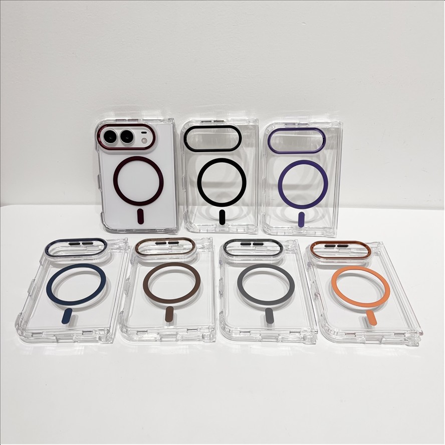 Transparent Colorful Metal Camera Frame Magnetic Phone Case for IPhone Duo Wireless Charger Protection Cover